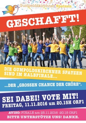 Geschafft! Die Gumpoldskirchner Spatzen sind im Halbfinale der „Großen Chance der Chöre“